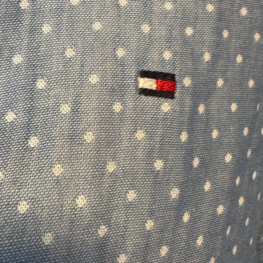 Tommy Hilfiger mini dress white polka dot/ blue collared belted half button sz10 - Picture 10 of 12